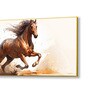Gold Canvas Framed Majestic Horse Galloping Through Dust Wall Painting(12X24 Inch)
