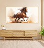 Gold Canvas Framed Majestic Horse Galloping Through Dust Wall Painting(18X36 Inch)