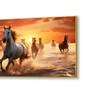 Gold Canvas Framed Majestic Horses Galloping at Sunset Wall Painting(18X36 Inch)