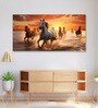 Gold Canvas Framed Majestic Horses Galloping at Sunset Wall Painting(12X24 Inch)
