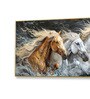 Gold Canvas Framed Majestic Horses Galloping Through Meadow Wall Painting(24X48 Inch)