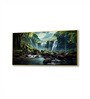 Gold Canvas Framed Serene Forest wild Waterfall Wall Painting(18X36 Inch)