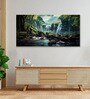 Gold Canvas Framed Serene Forest wild Waterfall Wall Painting(18X36 Inch)