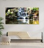 Gold Canvas Framed Tropical Oasis Waterfall Escape Wall Painting(24X48 Inch)