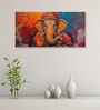 Gold Canvas Framed Vibrant Ganesha Artistry in Color Wall Painting(12X24 Inch)