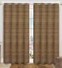 Gold Chenille Striped 9 Ft Light Filering Eyelet 2 Door Curtains