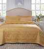 Gold Cotton Polyester Solid & Self Design 145 GSM Double Bed Quilt