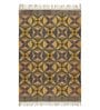 Gold Cotton Screen Printed Hand Woven 6 x 4 Feet Dhurrie