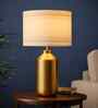 Gold Cylindrical Metal Table Lamp with Printed Shade   Home Decor Lighting
