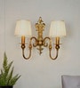 Gold European-style Double Light Steel Wall Sconce With 6 Inch Pleated Fabric Shades