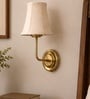 Gold Finish Wall Mounted Lamp with Off-White Cotton Shade & Bedroom