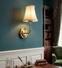 Gold Finish Wall Mounted Lamp with Off-White Cotton Shade & Bedroom