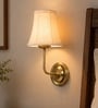 Gold Finish Wall Mounted Lamp with Off-White Cotton Shade & Bedroom