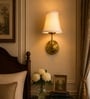 Gold Finish Wall Mounted Lamp with Off-White Cotton Shade & Bedroom