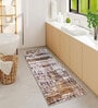 Gold Abstract Microfiber 5 ft x 2 ft Machine Made Runner