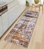 Gold Abstract Microfiber 5 ft x 2 ft Machine Made Runner
