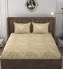 Gold Glace Cotton Floral Print Elastic Fitted King Bedsheet With 2 Pillow Covers