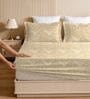 Gold Glace Cotton Floral Print Elastic Fitted King Bedsheet With 2 Pillow Covers