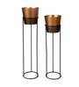 Set Of 2 Gold Metal Floor Planters
