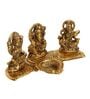 Gold Metal Laxmi Ganesha Saraswati with Diya on Leaf Chowki Handcrafted eCraftIndia