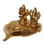 Gold Metal Laxmi Ganesha With Diya On Leaf