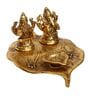 Gold Metal Laxmi Ganesha With Diya On Leaf