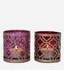 Gold Metal Set Of 2 Cut Work Design Votive Holder Candle Holder Set of 1