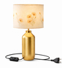 Gold Metal Table Lamp with Floral Drum Shade