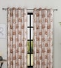Gold Polyester Floral Light Filtering Eyelet 7 Feet Door Curtains (2 Pc)