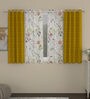 White Polyester FLoral 5ft Semisheer Eyelet 4 Pcs Window Curtains