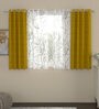 Gold Polyester Traditional 5ft Semisheer Eyelet 4 Pcs Window Curtains