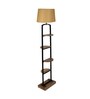 Double Gold Cotton Shade Shelf Floor Lamp With Mango wood Base