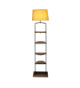 Double Gold Cotton Shade Shelf Floor Lamp With Mango wood Base