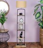 Double Gold Cotton Shade Shelf Floor Lamp With Mango wood Base