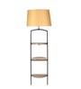 Double Gold Cotton Shade Shelf Floor Lamp With Mango wood Base