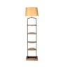 Double Gold Cotton Shade Shelf Floor Lamp With Mango wood Base