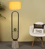 Inverted Gold Cotton Shade Shelf Floor Lamp With Wood & Metal Base