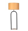 Inverted Gold Cotton Shade Shelf Floor Lamp With Wood & Metal Base