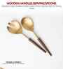 Gold Stainless Steel Serving Spoons With Wooden Handles Set Of 2