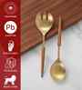 Gold Stainless Steel Serving Spoons With Wooden Handles Set Of 2