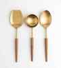 Gold Stainless Steel Serving Spoons With Wooden Handles Set Of 3