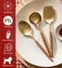 Gold Stainless Steel Serving Spoons With Wooden Handles Set Of 3