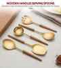 Gold Stainless Steel Serving Spoons With Wooden Handles Set Of 5