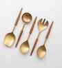 Gold Stainless Steel Serving Spoons With Wooden Handles Set Of 5