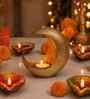 Gold Texture Metal Moon Tealight Holder, Celestial Candle Holder for Home & Festive D cor (Iron, Gold)