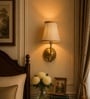 Gold Wall Mounted Lamp with Beige Jute Shade, Hallway & Home Interiors