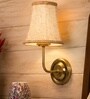 Gold Wall Mounted Lamp with Beige Jute Shade, Hallway & Home Interiors