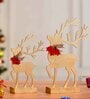 Gold Wood Reindeer Showpieces (Set of 2)