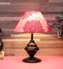 Golden & Beige Fabric Shade Table Lamp With Black Base