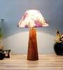 Golden & Beige Fabric Shade Table Lamp With Brown Base